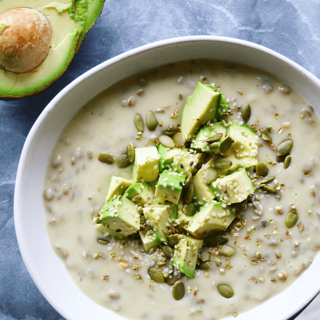 Cauliflower Soup w Chopped Avocado & Dukkah Sprinkle