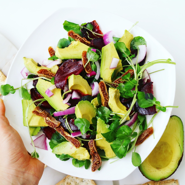 Roasted Beetroot, Fig & Avocado Flatbreads w Balsamic Glaze