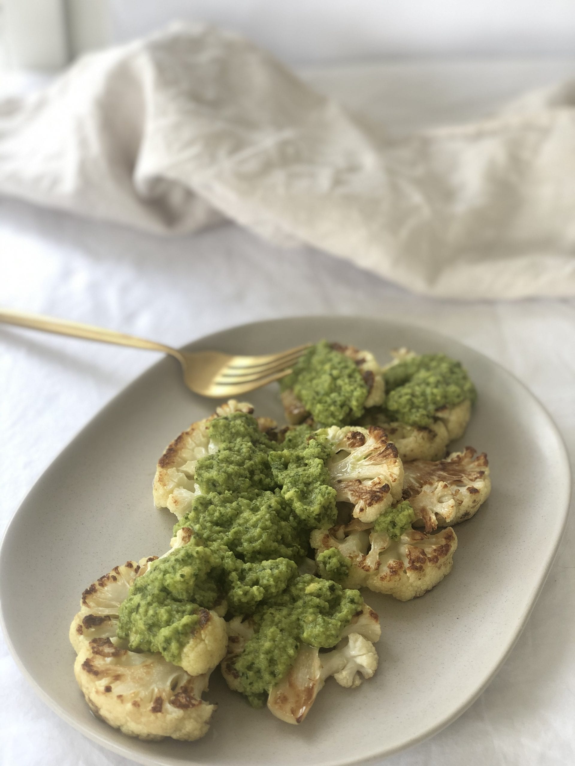 Grilled Cauliflower Steaks w Avocado Chimichurri