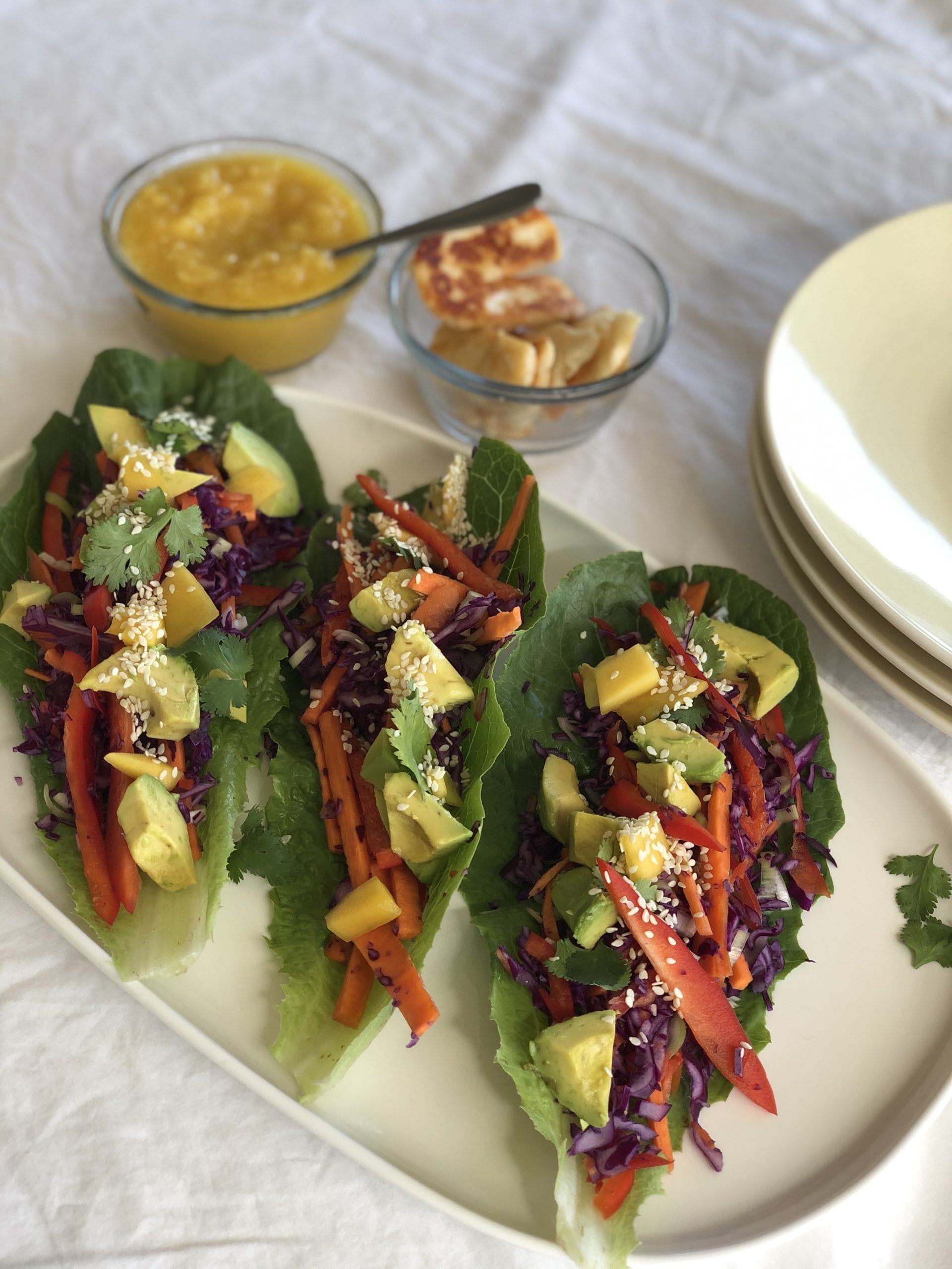 Rainbow Lettuce Wraps w Mango Sauce